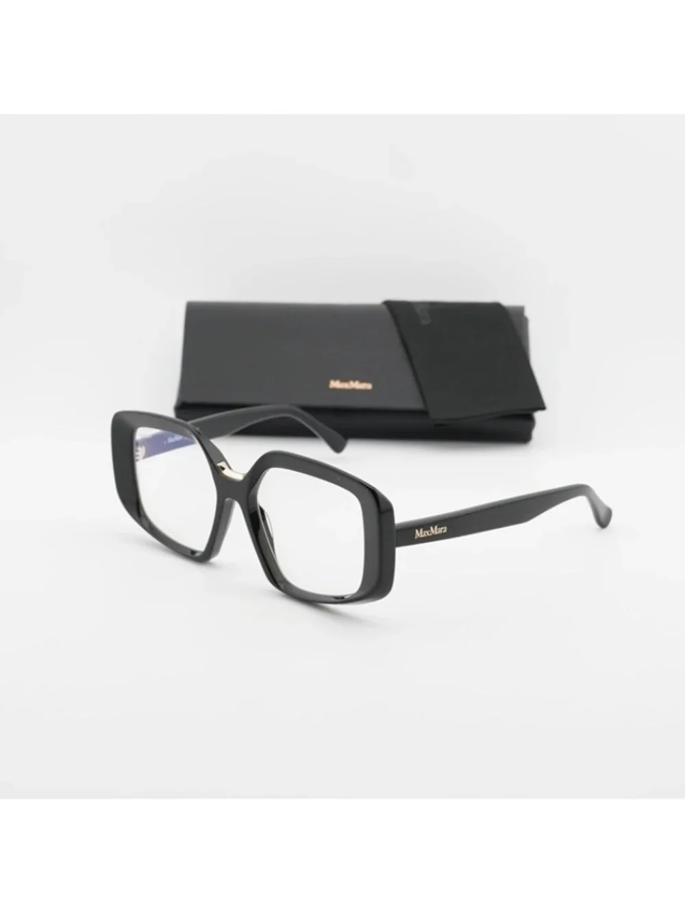 Max Mara MM5131-B 001 Eyeglasses Black 53mm Geometric Frame, Blue Light Block